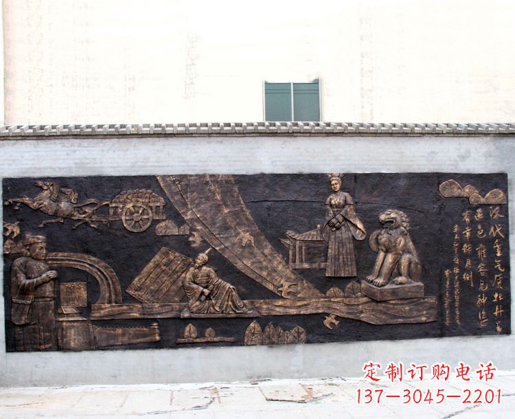 德州“汉代重气质，牡丹留正色”中国传统文化浮雕壁画，玻璃钢仿铜园林墙壁装饰壁画