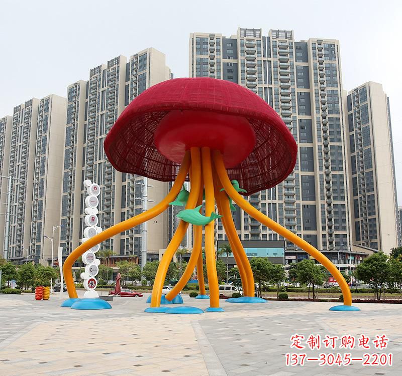 德州不锈钢海洋水母动物雕塑精美绝伦