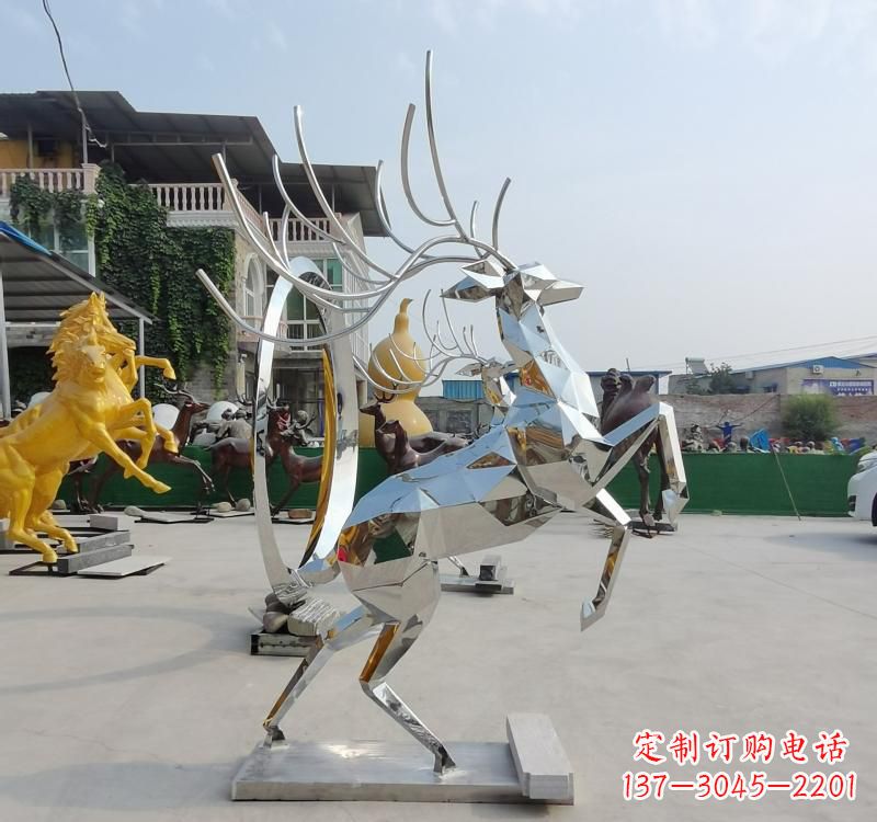 德州精美不锈钢镜面动物鹿雕塑