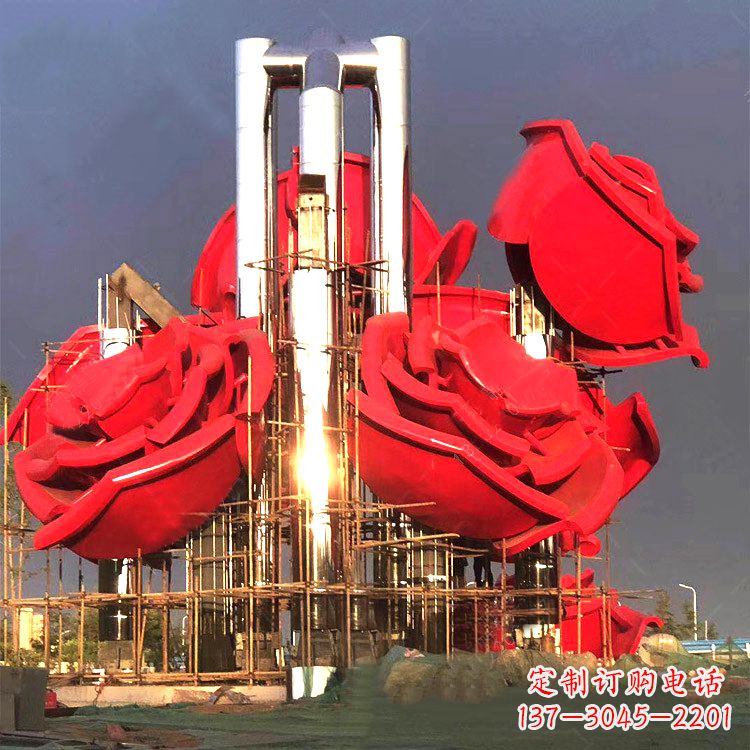 德州大型不锈钢玫瑰园林雕塑