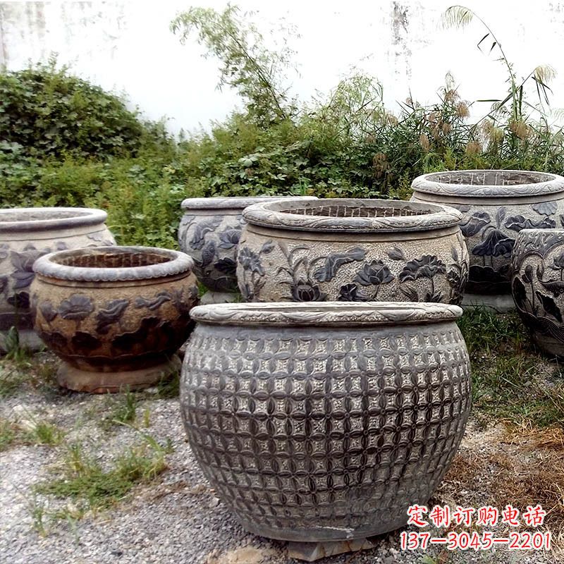 德州仿古石雕花盆水缸
