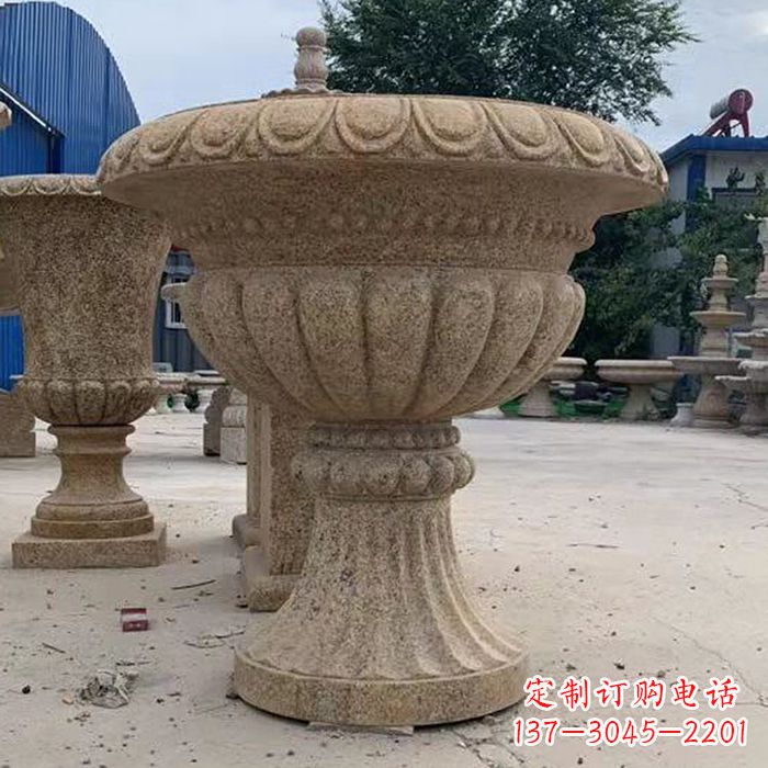 德州优雅高墩欧式石雕花盆