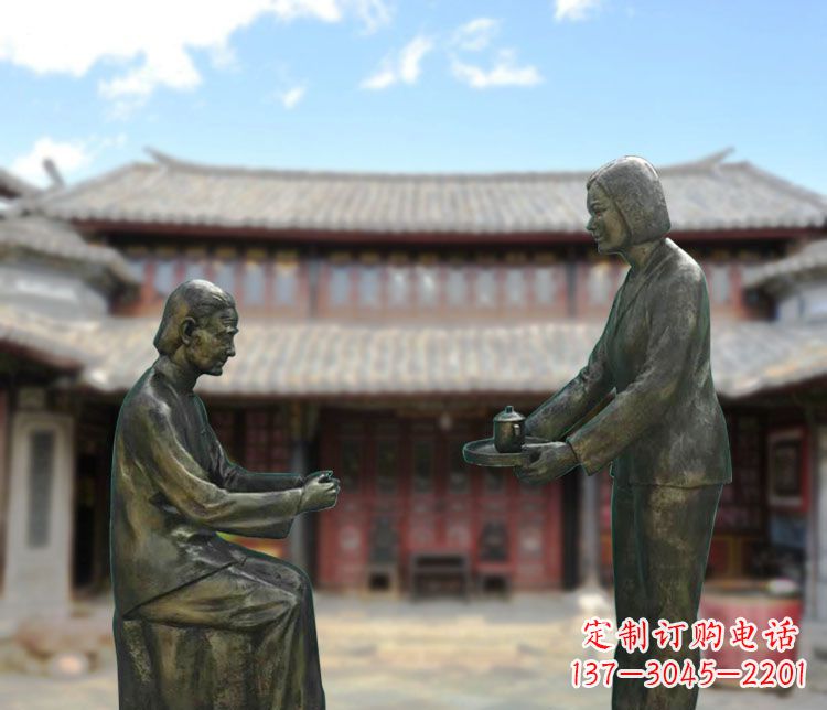 德州给母亲敬茶的女儿铜雕