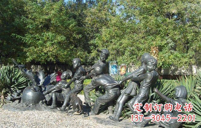 德州铜雕萝卜儿童拔萝卜雕塑