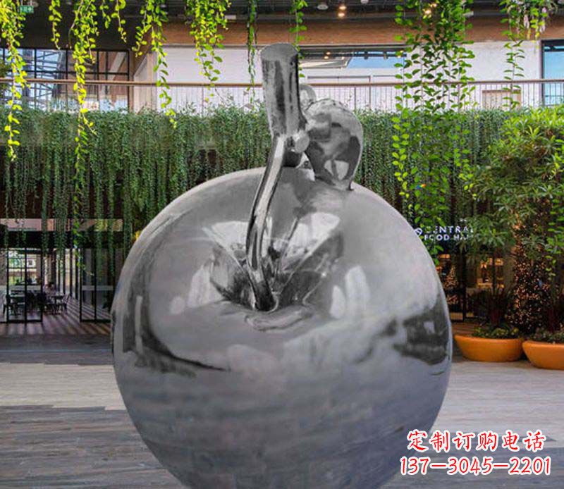 德州公园时尚不锈钢镜面苹果雕塑
