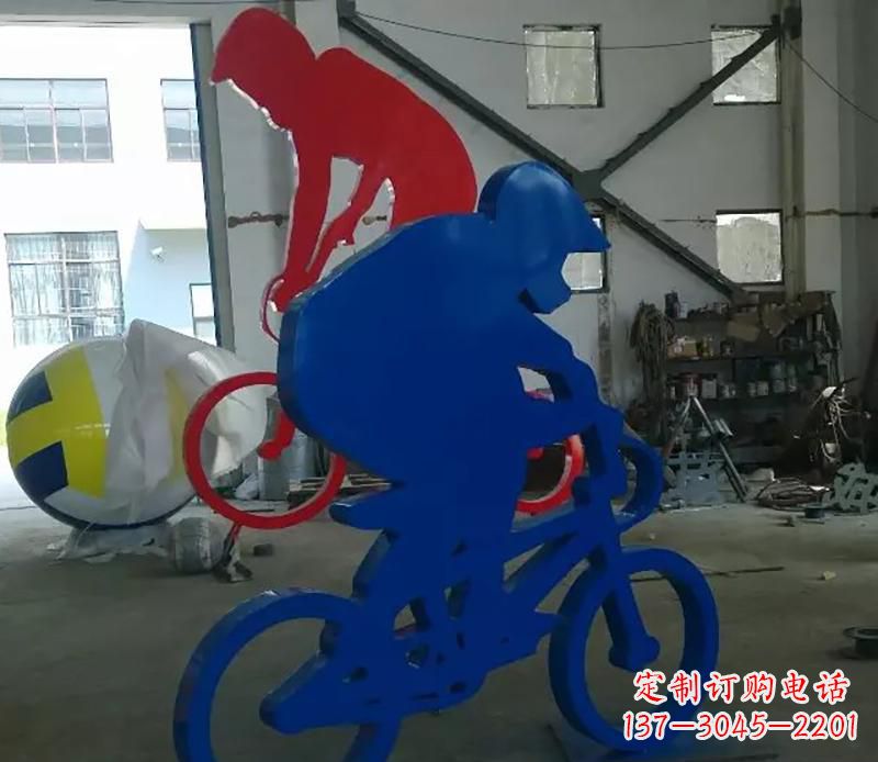 德州公园不锈钢骑自行车运动人物雕塑