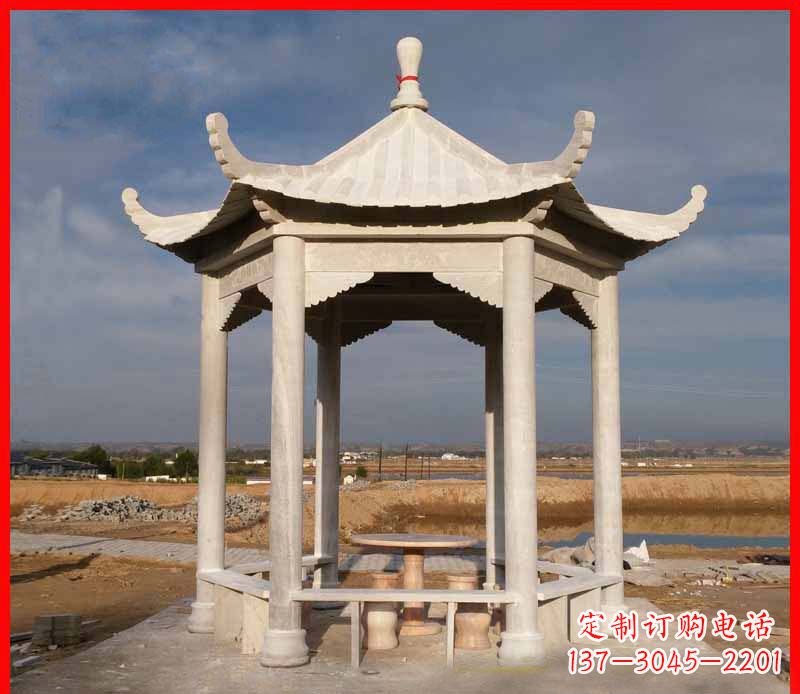 德州公园大理石六角石雕凉亭 (2)