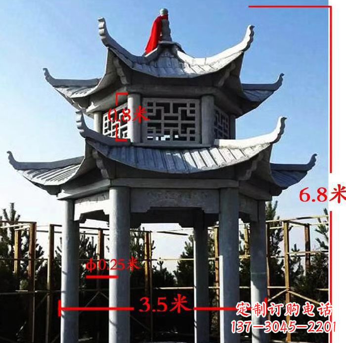 德州杰出的大理石六角石双层凉亭雕塑