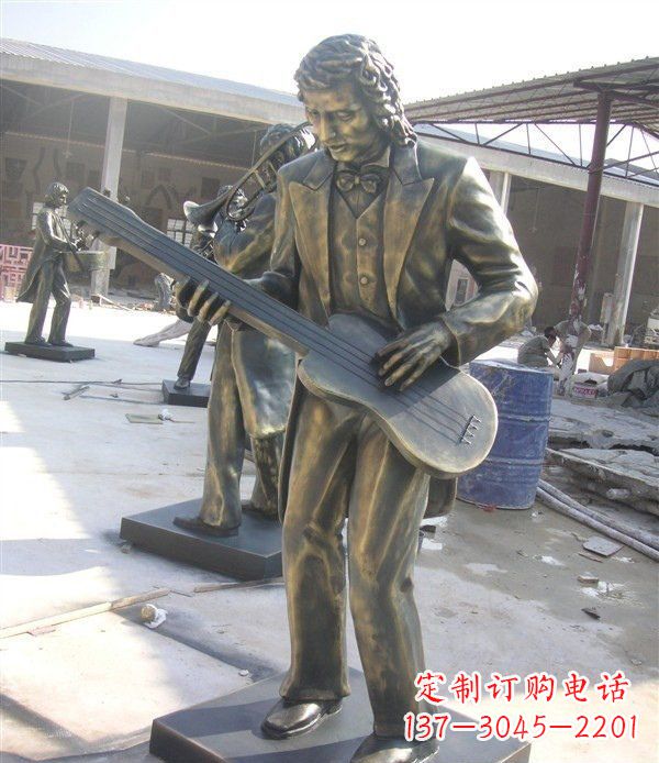 德州西方人物铜吉他雕塑