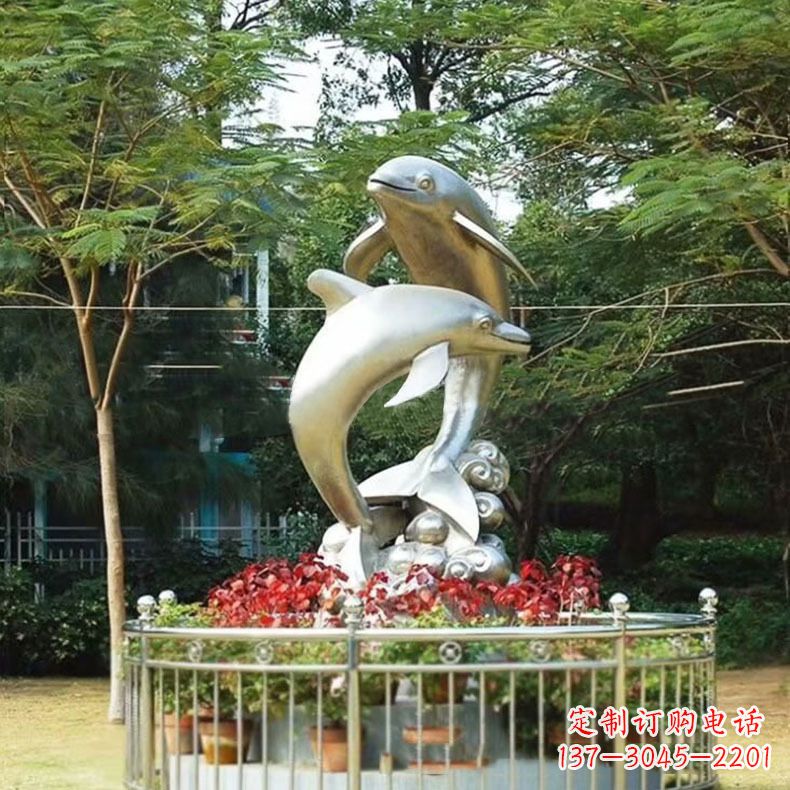 德州公园动物海豚不锈钢景观雕塑