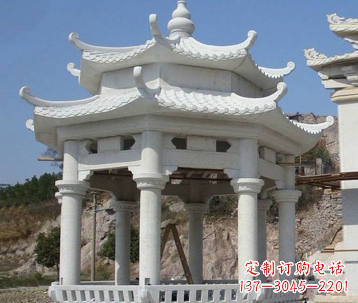 德州公园景观汉白玉石雕凉亭