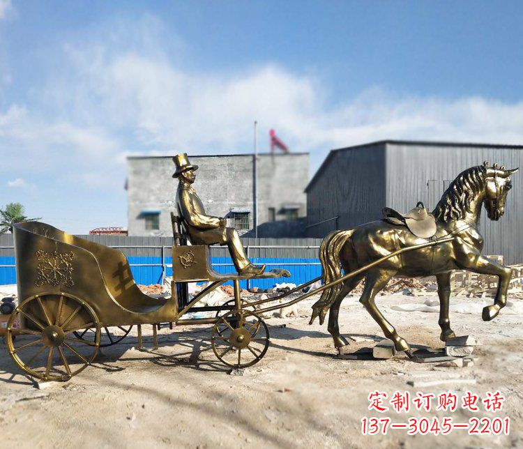 德州公园景观坐着马车的人物铜雕