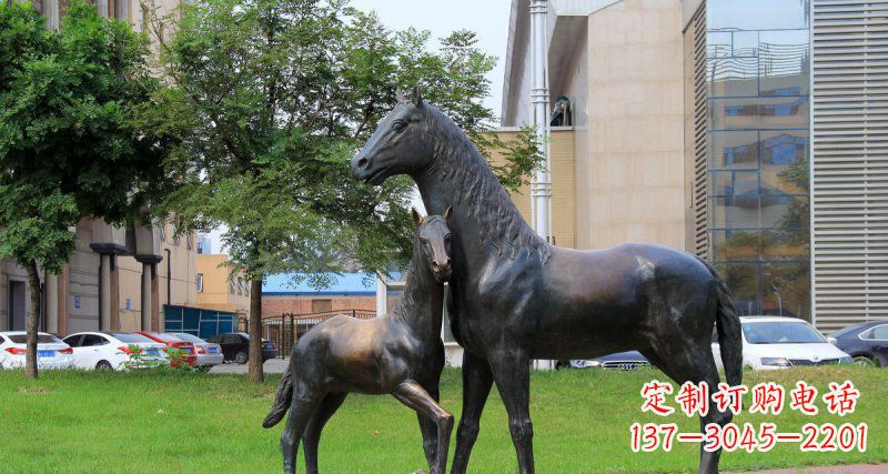 德州优质实木母子马铜雕