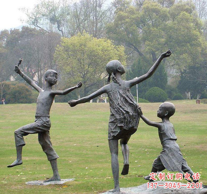 德州公园人物放风筝的儿童铜雕