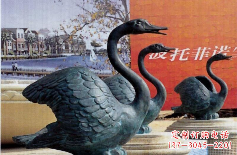 德州公园天鹅铜雕