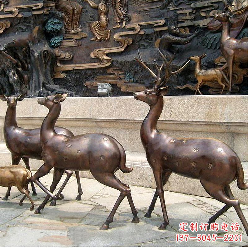 德州古铜色梅花鹿铜雕精美塑型