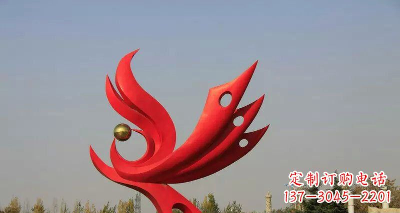 德州广场不锈钢抽象凤凰凤临宝地雕塑
