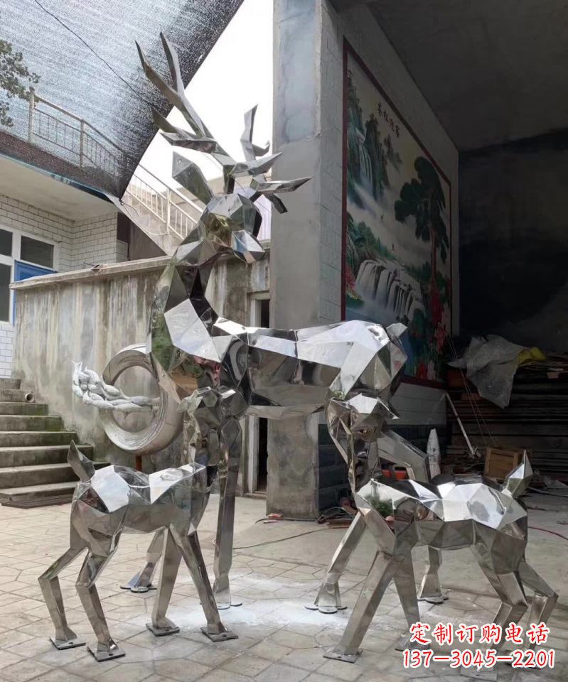 德州广场造型动物鹿不锈钢雕塑
