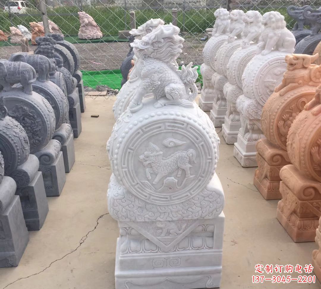 德州汉白玉麒麟狮子抱鼓石