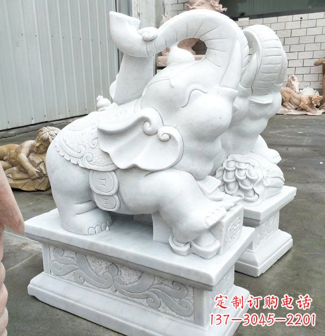 德州汉白玉招财如意小象石雕