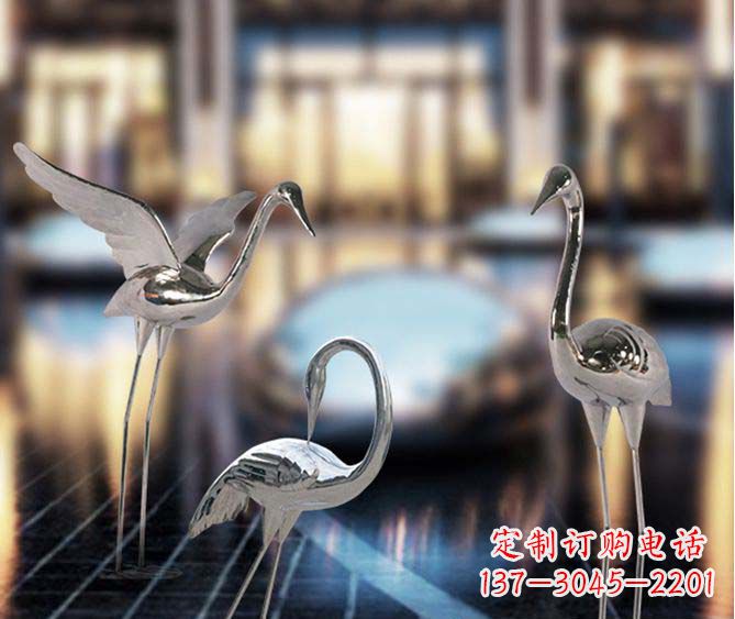 德州精致镜面不锈钢仙鹤雕塑