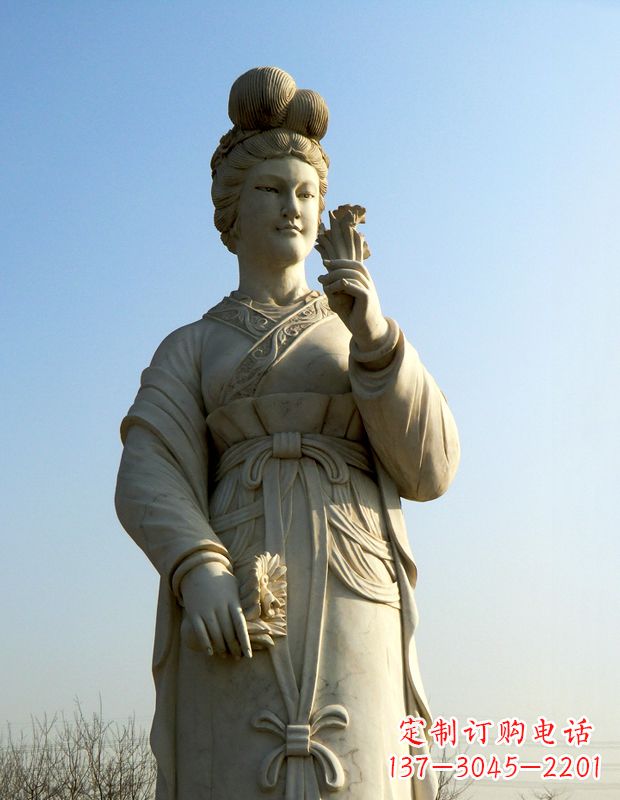 德州十二花神之十二月水仙花梁玉清汉白玉古代美女雕像