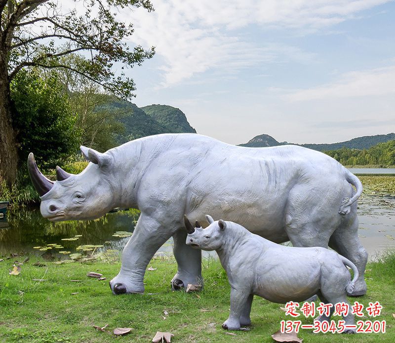 德州石雕犀牛母子雕塑