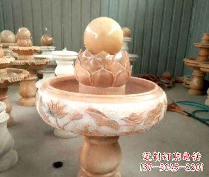 德州石来运转晚霞红风水球喷泉石雕