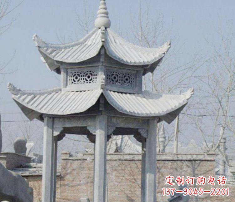 德州双层仿古六角凉亭石雕