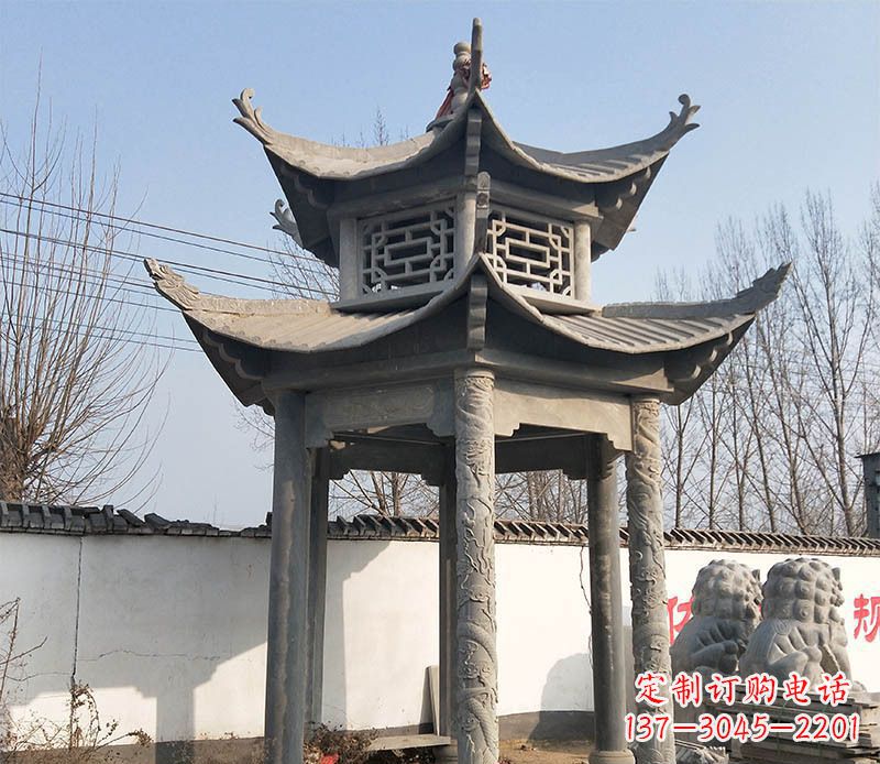 德州双层户外凉亭石雕 (2)