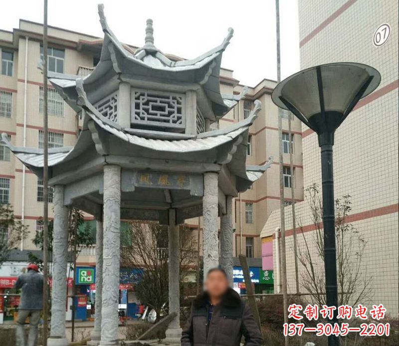 德州双层六角凉亭石雕