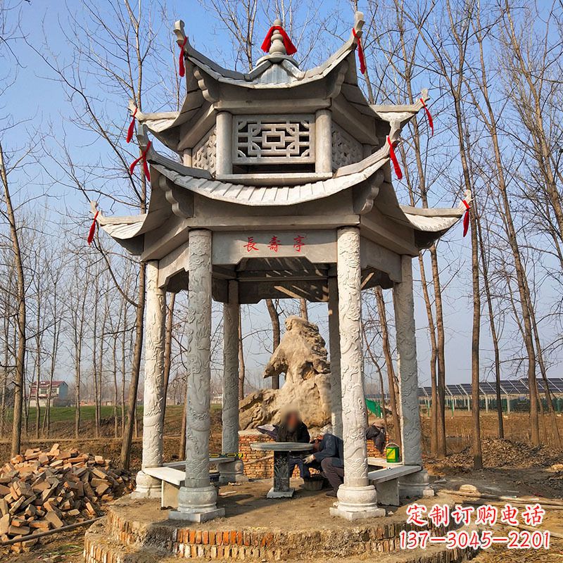德州双层六角石凉亭
