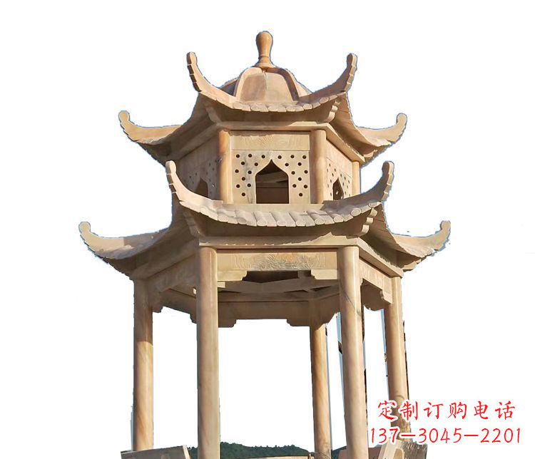 德州双层晚霞红凉亭石雕 (2)