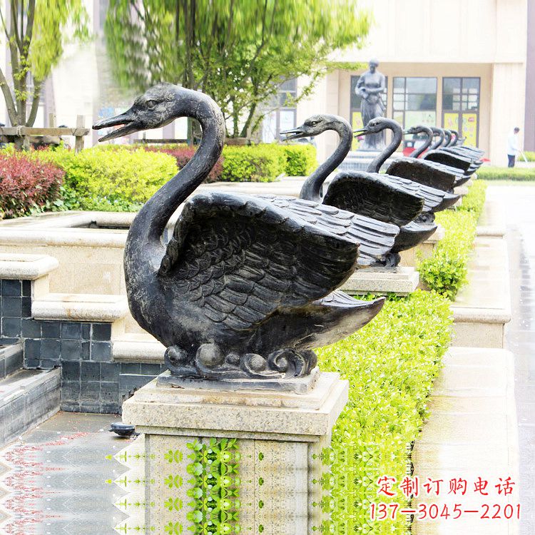 德州天鹅铜雕喷水喷泉-纯铜铸造公园水渠水景动物雕塑