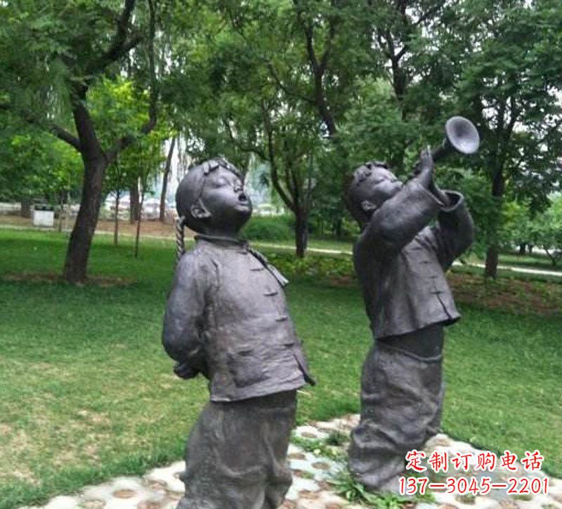 德州铜雕儿童吹唢呐