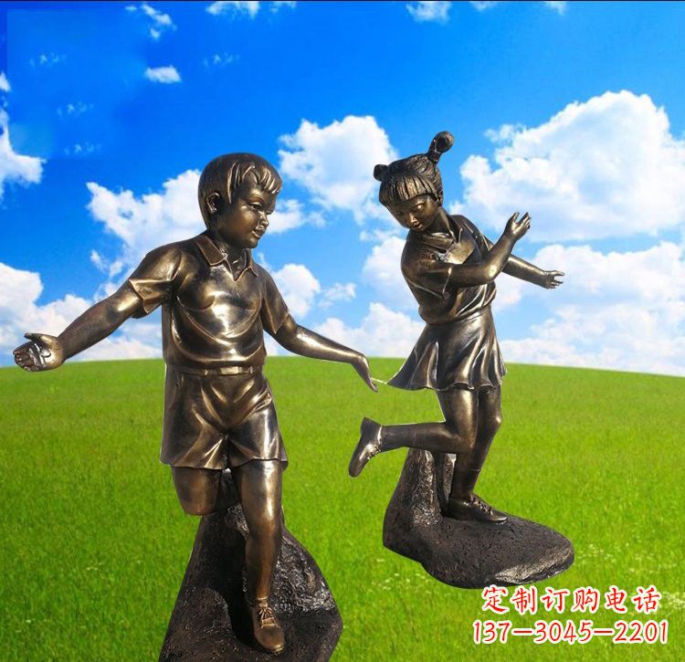 德州铜雕儿童踢毽子