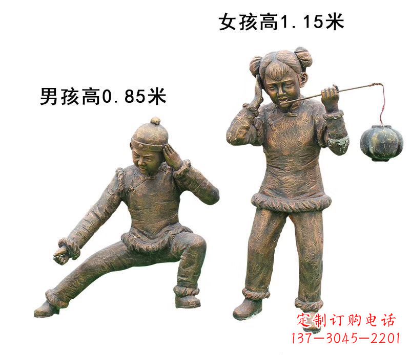 德州铜雕放鞭炮的儿童童趣雕塑
