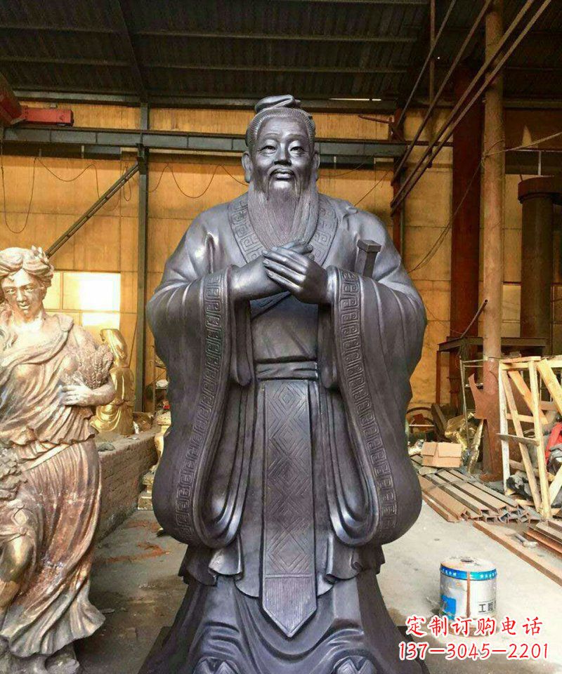 德州铜雕校园孔子人像雕塑