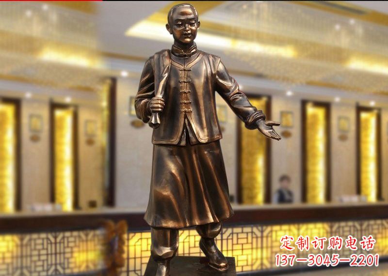 德州铜雕迎宾人物店小二