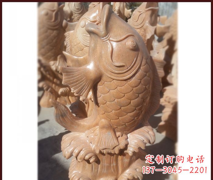 德州晚霞红喷水鲤鱼石雕 (3)