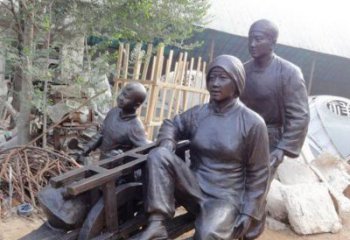 德州推独轮车人物铜雕