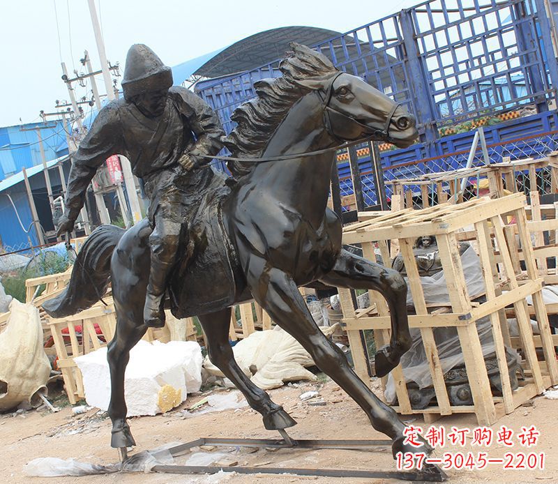 德州现代骑马人物公园景观铜雕
