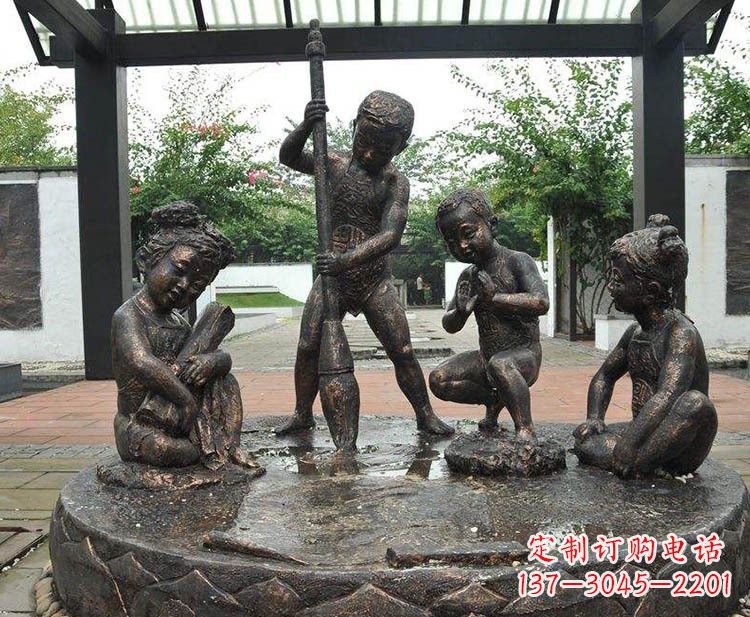 德州小孩写大字铜雕小品
