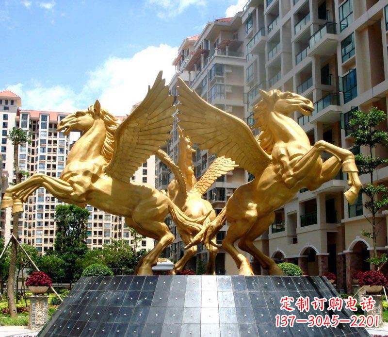 德州小区飞马三匹马景观铜雕