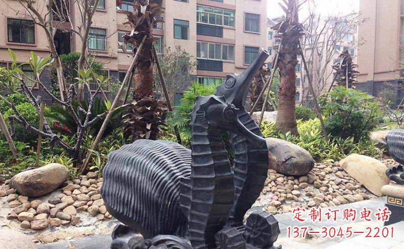 德州小区海马动物玻璃钢仿铜雕塑