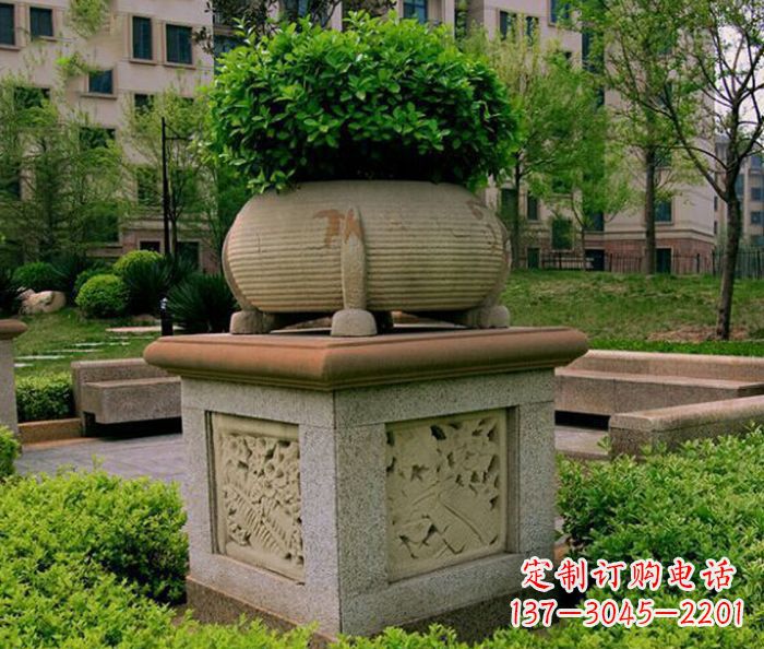 德州小区景观大理石花盆石雕 (3)