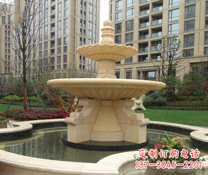 德州小区景观晚霞红多层喷泉石雕 (3)