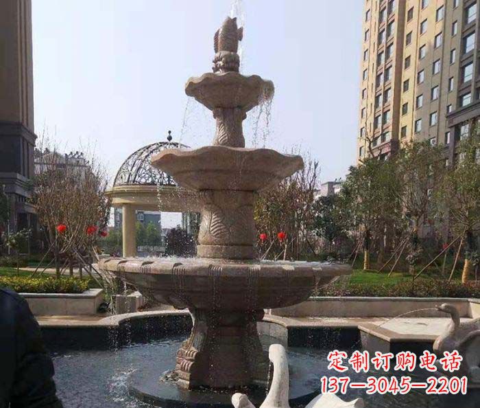 德州小区景观晚霞红鲤鱼石雕喷泉