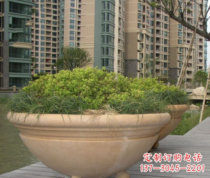 德州小区景观晚霞红花盆石雕
