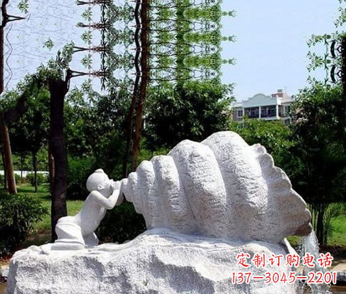 德州小区景观小孩吹螺号石雕